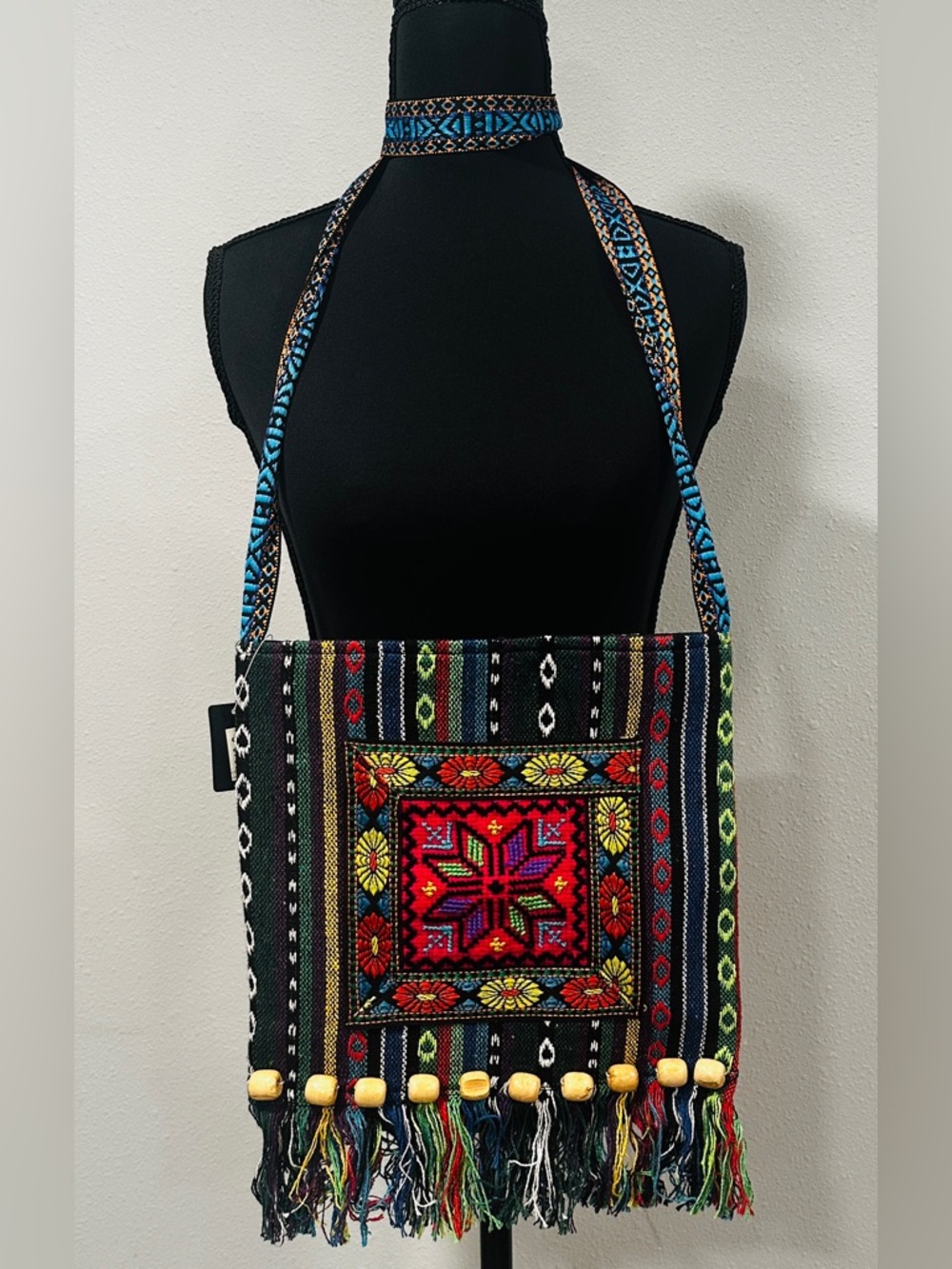 Handwoven Multicolor Embroidered Shoulder Bag - Boho Tassel Crossbody
